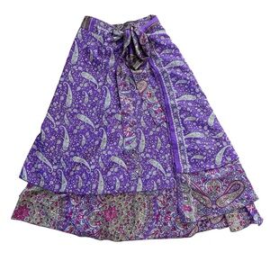 Impressions Boho Purple Paisley Print Maxi Wrap Skirt Women’s Large